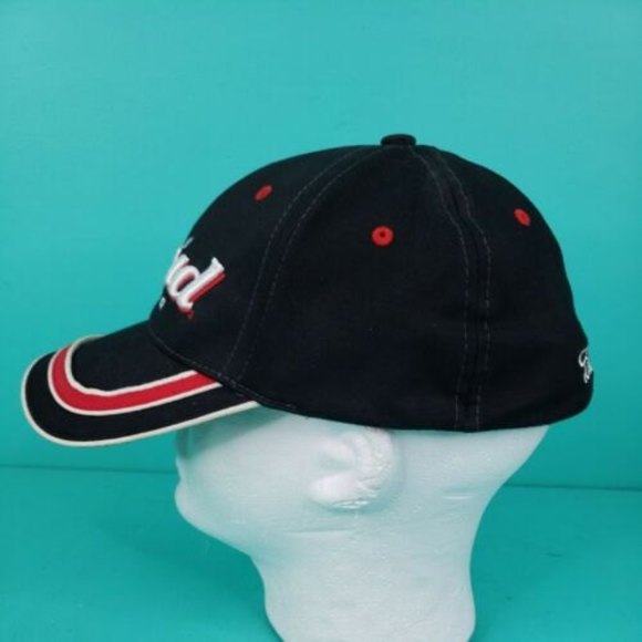 Vintage L XL Fitted Logo Athletic Bud Racing Black with Red White Stripe Hat/Cap - Picture 5 of 10
